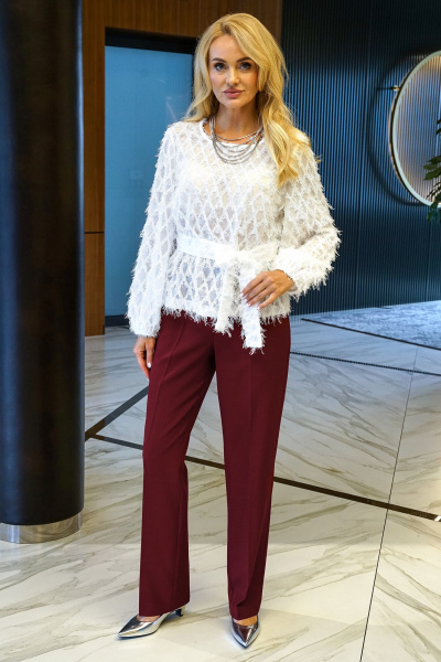 Блуза, брюки Alani Collection 2394 молоко-бордо - фото 3