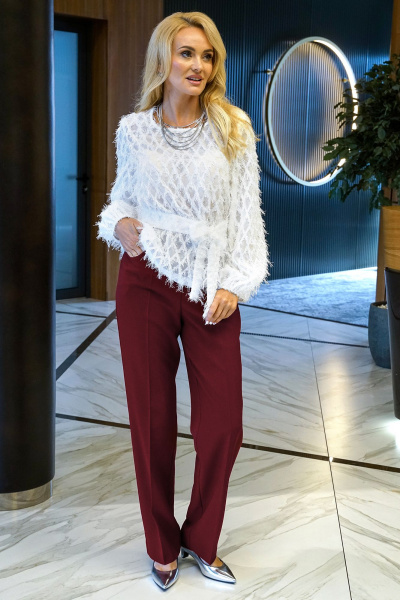 Блуза, брюки Alani Collection 2394 молоко-бордо - фото 2