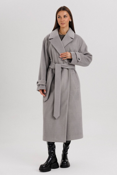 Пальто на запах с расширенным воротником и рукавом у оката Fantazia Mod 4645 серый - фото 8