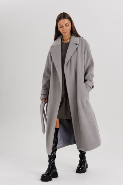 Пальто на запах с расширенным воротником и рукавом у оката Fantazia Mod 4645 серый - фото 7