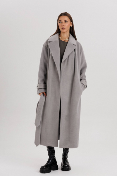 Пальто на запах с расширенным воротником и рукавом у оката Fantazia Mod 4645 серый - фото 6