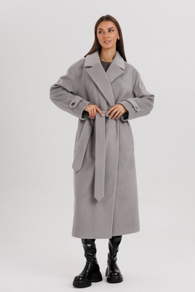 Пальто на запах с расширенным воротником и рукавом у оката Fantazia Mod 4645 серый - фото 2
