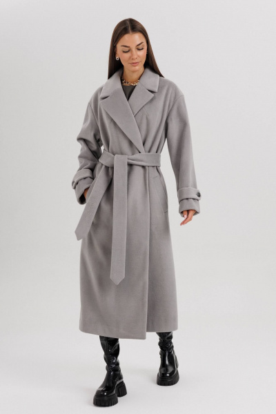 Пальто на запах с расширенным воротником и рукавом у оката Fantazia Mod 4645 серый - фото 1