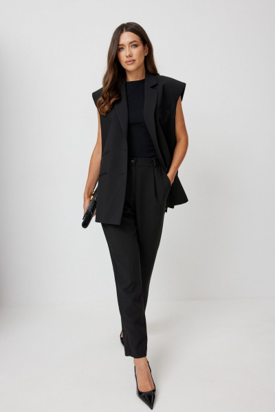 Зауженные брюки с поясом и складками T.N.D М341 черный - фото 5