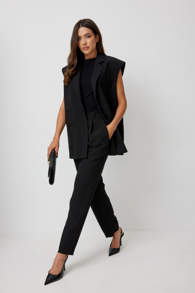 Зауженные брюки с поясом и складками T.N.D М341 черный - фото 4