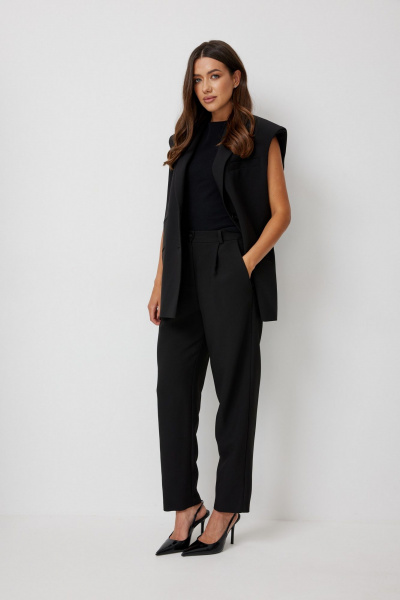 Зауженные брюки с поясом и складками T.N.D М341 черный - фото 1