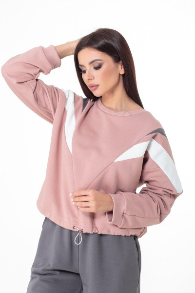 Демисезонный свитшот из трикотажа с колор-блоки и эластичным низом Anelli 1018 пепельная_роза - фото 9