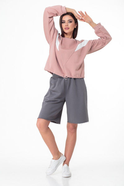 Демисезонный свитшот из трикотажа с колор-блоки и эластичным низом Anelli 1018 пепельная_роза - фото 8