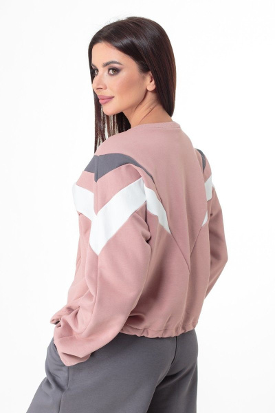 Демисезонный свитшот из трикотажа с колор-блоки и эластичным низом Anelli 1018 пепельная_роза - фото 3
