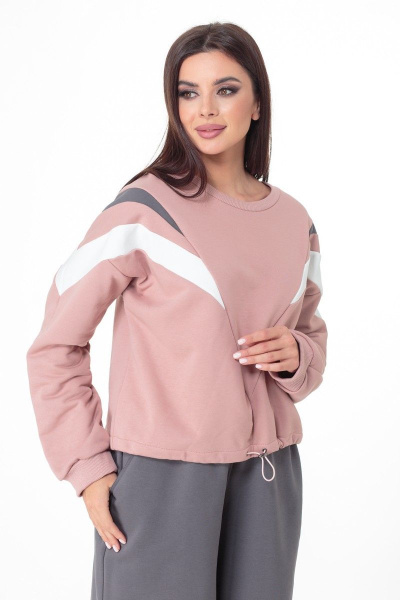 Демисезонный свитшот из трикотажа с колор-блоки и эластичным низом Anelli 1018 пепельная_роза - фото 1