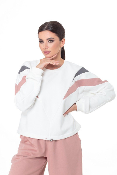 Демисезонный свитшот из трикотажа с колор-блок петлями Anelli 1018 белый - фото 9