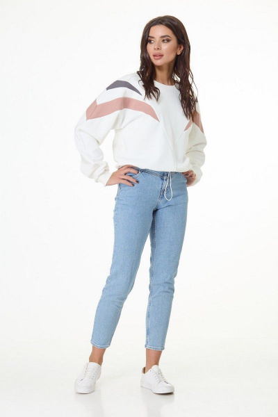 Демисезонный свитшот из трикотажа с колор-блок петлями Anelli 1018 белый - фото 2