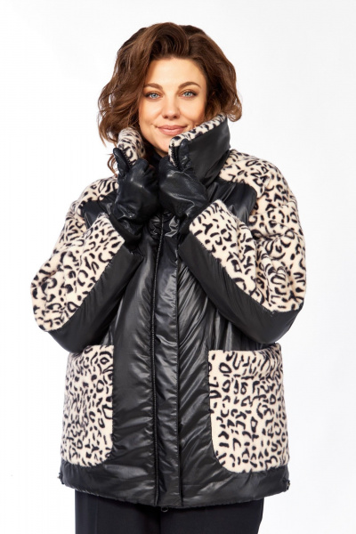 Куртка Lady Secret 7294 черный/леопардовый_мех - фото 4