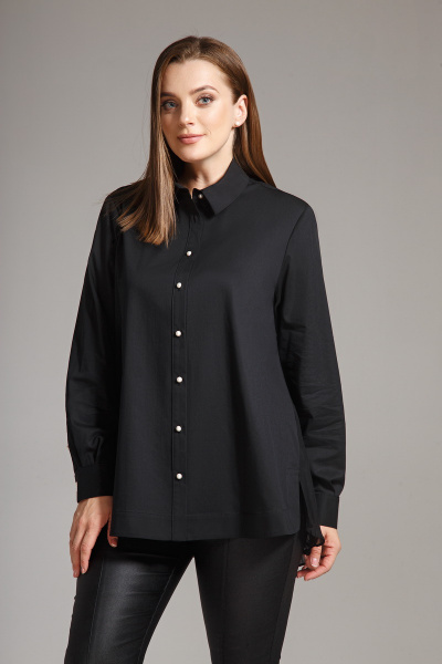 Демисезонная черная блуза из текстиля с воротником Anna Majewska 1117 - фото 1