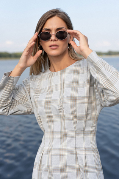 Платье SILVERSPICE S-5536 клетка_серо-голубой - фото 7