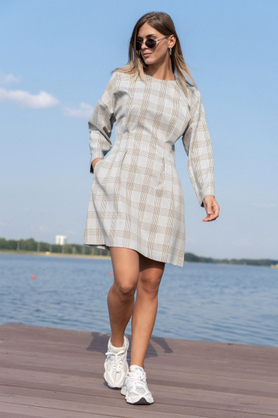 Платье SILVERSPICE S-5536 клетка_серо-голубой - фото 5