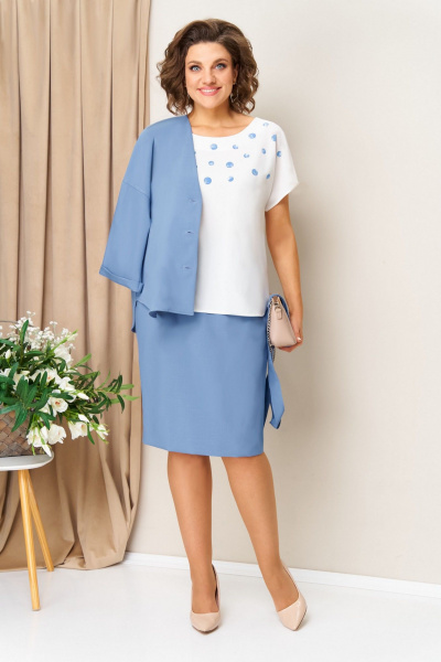 Блуза, жакет, юбка VOLNA 1428 голубой_белый - фото 3