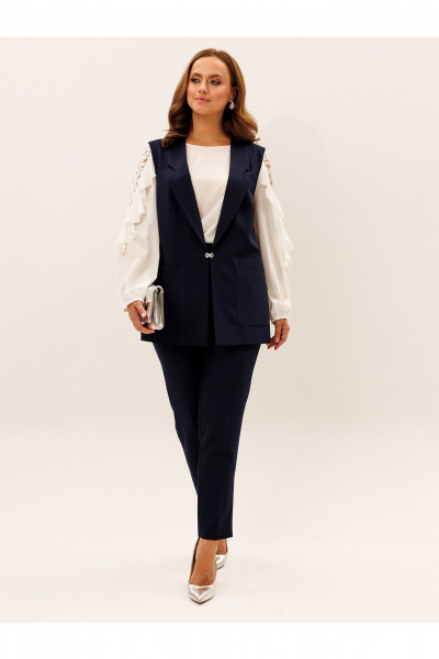 Блуза, брюки, жилет Liona Style 956 темно-синий - фото 1