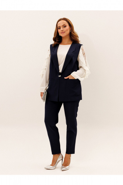 Блуза, брюки, жилет Liona Style 956 темно-синий - фото 5