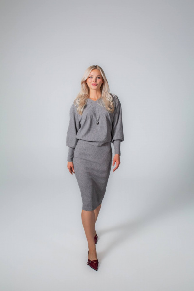 Костюм джемпер и юбка из трикотажа для повседневности MONA STYLE 19089/2 серый - фото 5