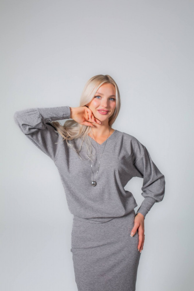 Костюм джемпер и юбка из трикотажа для повседневности MONA STYLE 19089/2 серый - фото 4