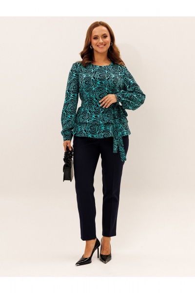 Блуза Liona Style 957 темно-синий_бирюза - фото 2