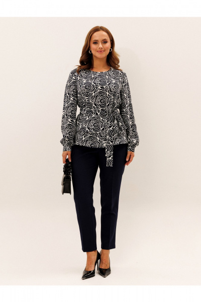 Блуза, брюки Liona Style 958 темно-синий_белый - фото 1