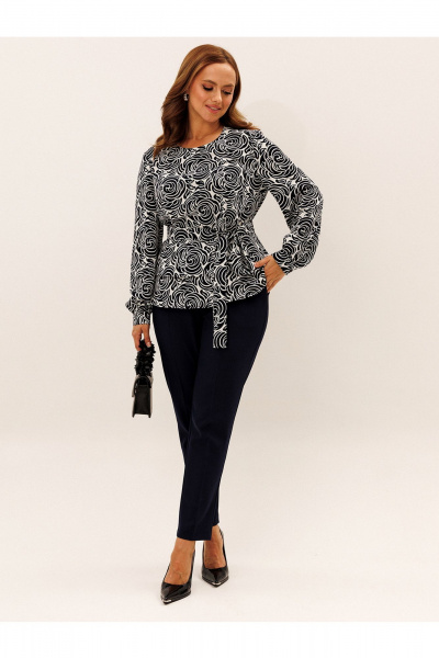 Блуза, брюки Liona Style 958 темно-синий_белый - фото 3