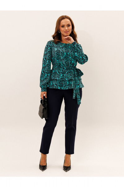 Блуза, брюки Liona Style 958 темно-синий_бирюза - фото 4