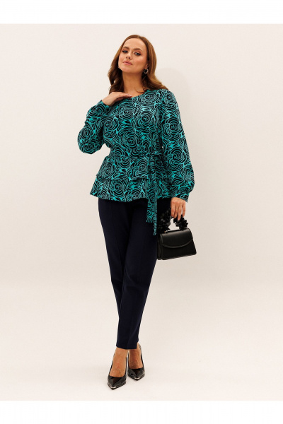 Блуза, брюки Liona Style 958 темно-синий_бирюза - фото 2