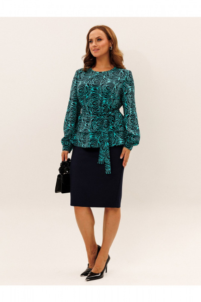Блуза, юбка Liona Style 959 темно-синий_бирюза - фото 1