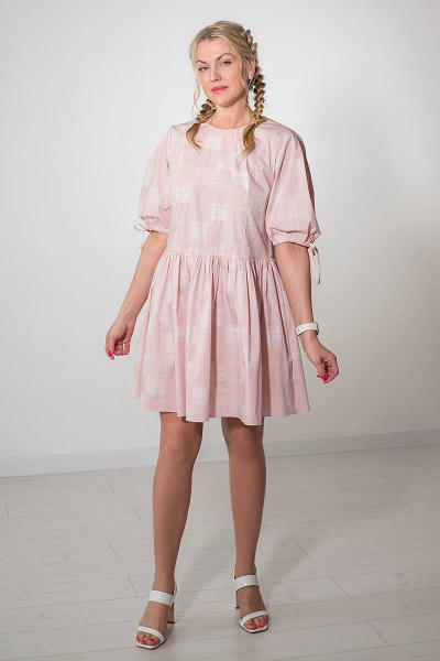 Розовое платье на лето с съемным воротником и классной посадкой Avila 0849 пудровый - фото 2