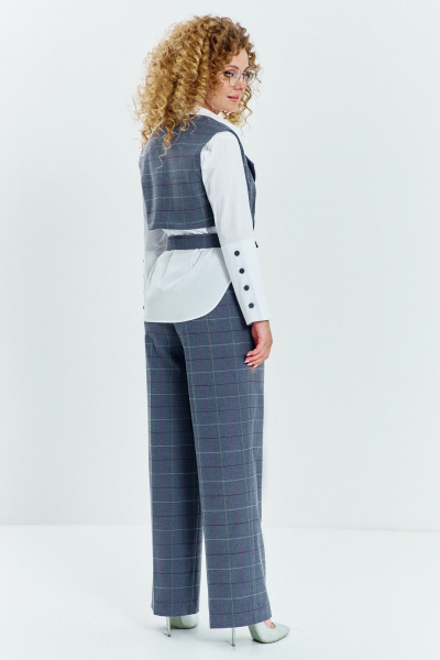 Блуза, брюки, жилет Euromoda 623 серая_клетка+белый - фото 2