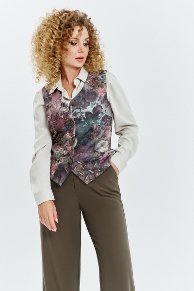 Брюки, жилет Euromoda 628 хаки/мультиколор - фото 2