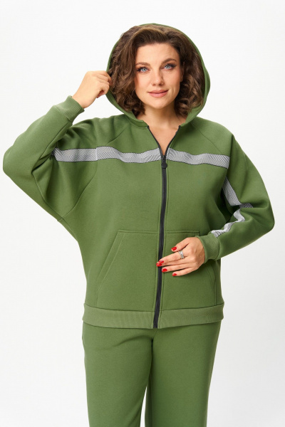Костюм спортивный брюки худи больших размеров Michel chic 1356/2 хаки - фото 6