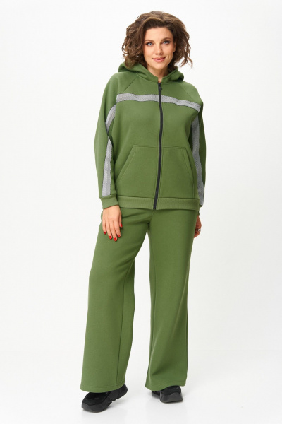 Костюм спортивный брюки худи больших размеров Michel chic 1356/2 хаки - фото 1