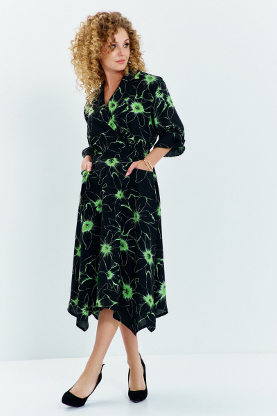 Платье Euromoda 633 черный/зеленый_принт - фото 1