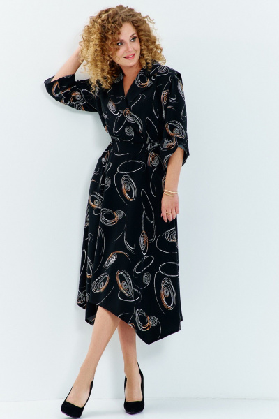 Платье Euromoda 633 черный/бежевый_принт - фото 1