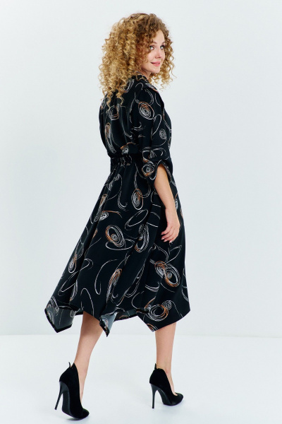 Платье Euromoda 633 черный/бежевый_принт - фото 2