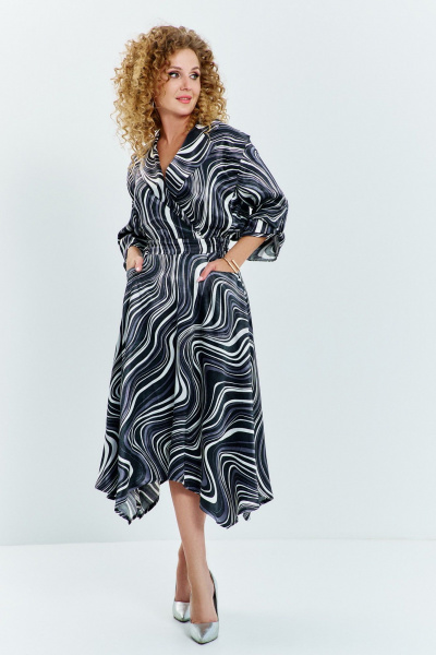 Платье Euromoda 633 черный/волна - фото 1