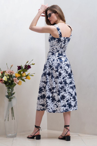 Юбка миди из хлопка с складками и боковыми карманами Condra 12072 белый-синий - фото 4