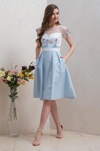 Платье Condra 4226 голубой-белый - фото 2
