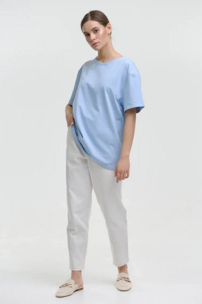 Майка базовая из хлопка без принта Garsonnier 10001001 небесно-голубой - фото 1