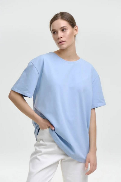 Майка базовая из хлопка без принта Garsonnier 10001001 небесно-голубой - фото 6