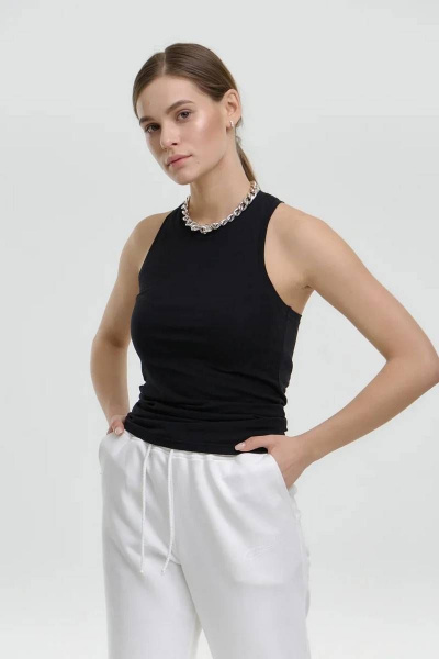 Топ из плотного хлопкового полотна с округлой горловиной Garsonnier 21001002 чёрный - фото 2