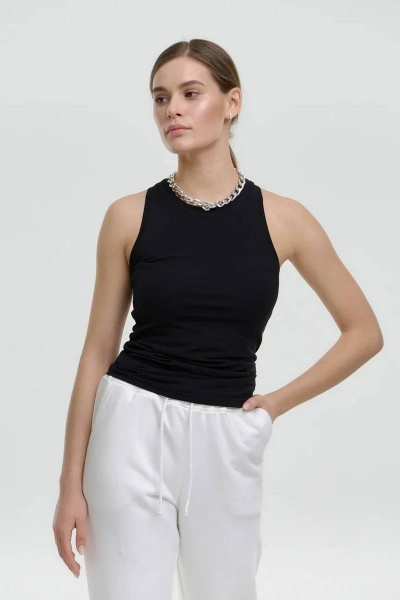 Топ из плотного хлопкового полотна с округлой горловиной Garsonnier 21001002 чёрный - фото 1