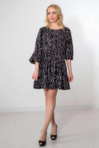 Черное летнее платье свободного силуэта из вискозы с вырезом Avila 0845 черный - фото 7