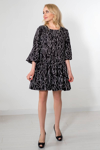 Черное летнее платье свободного силуэта из вискозы с вырезом Avila 0845 черный - фото 6