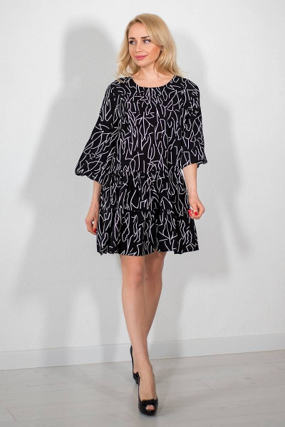 Черное летнее платье свободного силуэта из вискозы с вырезом Avila 0845 черный - фото 5