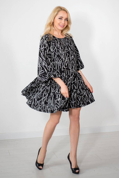 Черное летнее платье свободного силуэта из вискозы с вырезом Avila 0845 черный - фото 1